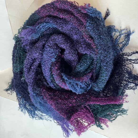 Baar and Beards Vintage Scarf Made in Japan Soft Nubby Checkered Purple Blue - Picture 5 of 11